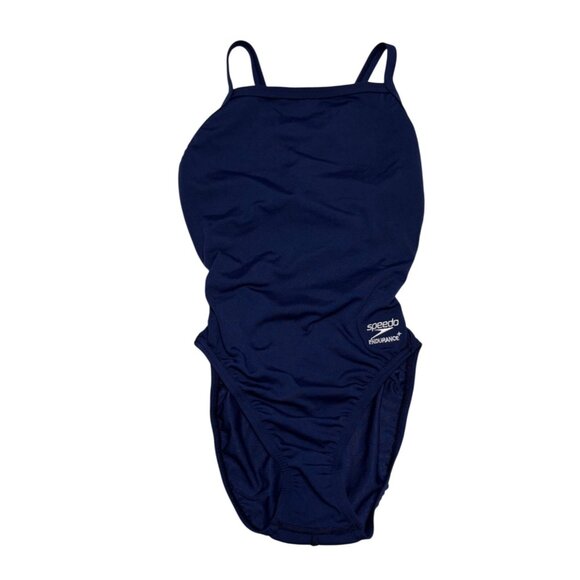 Speedo Endurance Thin Strap Swimsuit One Piece Racing Cut Flyback Blue Size 28 - Picture 4 of 8